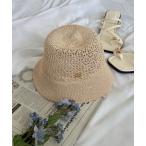 帽子 ハット ロゴポイントストローハット レディース