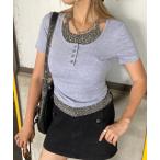 tシャツ ヒョウ柄インナー風レイヤードショート丈トップス レディース