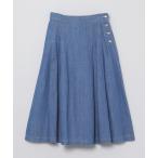ショッピングリネン デニムスカート コットンリネンデニムタックプリーツスカート