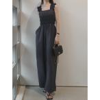 サロペット オーバーオール フリルストラップシャーリングジャンプスーツ / チャコール レディース