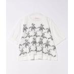 tシャツ コットンローンコード刺繍+ビーズ+天竺カットソー レディース