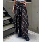 スカート アシンメトリーチェックロングスカート