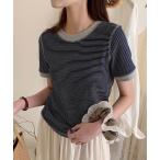 tシャツ バイカラー細ボーダーTシャツ レディース