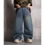 ジーンズ ハート刺繍 バレルレッグ ジーンズ / Heart Embroidery Barrel Leg Jeans メンズ レディース