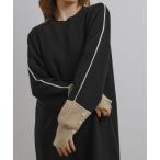 ワンピース ラインデザインミラノリブ編みニットワンピース