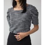 tシャツ カットツイード袖ギャザートップス レディース
