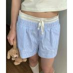 パンツ ウエストレイヤードストライプハーフパンツ レディース