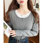 tシャツ レイヤード風ヘンリーロンT レディース
