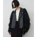 レザージャケット ライダース ギャザードレープチュールスリーブレザーJK レディース