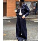 セットアップ ショートデニムジャケット ＋ ハイウエストワイドレッグデニムパンツ セットアップ レディース
