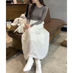 ワンピース 「Cherir Mignon」フリンジジャガード切替アシメネックニットワンピース