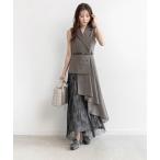 ワンピース 「4サイズ展開」レースプリーツドッキングレイヤードワンピース