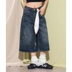 ショッピングハーフパンツ レディース ジーンズ デニム デニムパンツ DISPARK/スカーフ付きワイドデニムハーフパンツ レディース