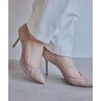 パンプス スティレットヒール 柄チュールパンプス