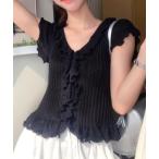 ニット セーター フリルサマーニット レディース