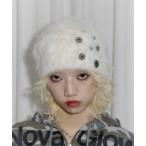 ニット帽 ニットキャップ ボタンシャギーニット帽 レディース