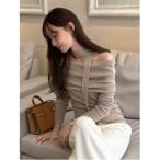 ショッピングオフショルダー ニット セーター ウールアクリルオフショルプルオーバーニット レディース