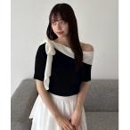 ニット セーター シフォンリボンオフショルニット レディース