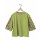 tシャツ フラワー刺繍ドッキングカットソー レディース