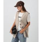 ベスト ジレ リネンライクノーカラーノースリーブベスト レディース