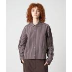 ブラウス シャツ 「6(ROKU)」ブラウンストライプ ラウンドカラーシャツ レディース