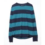 「American Eagle」 ボーダー柄長袖Tシャツ M ブルー メンズ