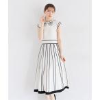 ワンピース 2WAYフラワーレース襟付き配色ラインプリーツニットワンピース