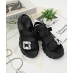 サンダル LOVEHUNTER+ ビジューバックル 厚底 バルキー スポーツサンダル レディース