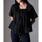 ショッピングレディ 夏 ブラウス シャツ ドット柄 フリルプルオーバーブラウス レディース