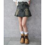 ショッピングスカート デニムスカート WEGO/ベルト付デニムプリーツスカパン