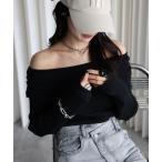 ニット セーター オフショルダーギャザーニット レディース