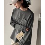 ショッピングワッペン tシャツ 「JaVa ジャバコラボ」ラフに着映える。ピグメント加工胸元刺繍ワッペンヘビーウェイトポケットロンT（長袖） レディース