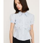 ブラウス シャツ RANDOM SHIRRING S/SLEEVE TOPS ランダム シャーリング ショートスリーブ トップス 半袖 夏服 レディー