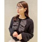 ショッピングリボン ジャケット ノーカラージャケット ダブルリボンニットジャケット レディース
