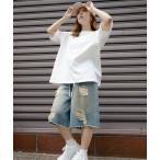 パンツ ダメージヒモツキデニムハーフパンツ レディース