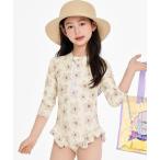 水着 キッズ水着 フリル総柄7分丈ワンピ風オールインワン水着 キッズ 子供 女の子