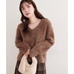 ショッピングラベンダー ニット セーター Vネックシャギーニットプルオーバー レディース