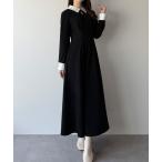 ワンピース バイカラーコーデュロイフレアワンピース