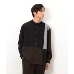 シャツ ウールライク バンドカラーブロッキング 長袖シャツ メンズ