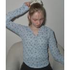 tシャツ 小花柄サーマルフードロンT/small floral print thermal hooded long t-Shirt レディース