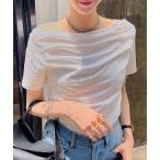 ショッピングオフショルダー tシャツ タックデザインオフショルダーTシャツ レディース