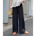 パンツ パッチワーク切替レースワイドパンツ レディース