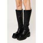 ブーツ SQUARE TOE KNEE BOOTS スクエア トゥニー ブーツ ロングブーツ レディース