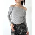 tシャツ ドレープオフショル長袖トップス レディース