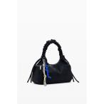 ハンドバッグ 3Dロゴ レザー風 ギャザーハンドルハンドバッグ ブラック