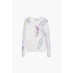 ショッピングフラワー ニット セーター フラワーストロークプリント薄手セーター ニット ブラック ホワイト レディース