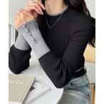 ニット セーター 配色デザインくるみボタン付リブニット レディース