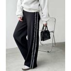 ショッピングフリンジ パンツ 「FIRSTMOODコラボ」配色サイドフリンジリブニットパンツ レディース