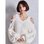 ニット セーター レースアップシャギーニットトップス レディース