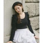 ニット セーター パフスリーブタックニット レディース